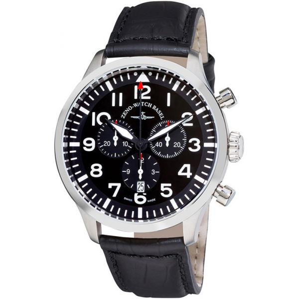 ZENO-WATCH BASEL, Pilot Navigator, Quartz Flieger Chrono, schwarz