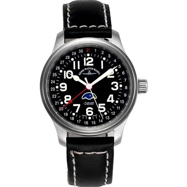 ZENO-WATCH BASEL, Pilot Automatik Fliegeruhr Mondphase