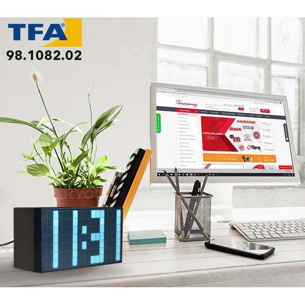 TFA® Time Block, LED digital Wecker, Tischuhr blau