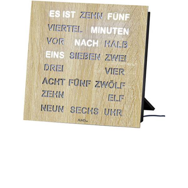 AMS Design Wortuhr Tischuhr 28cm Holzdekor