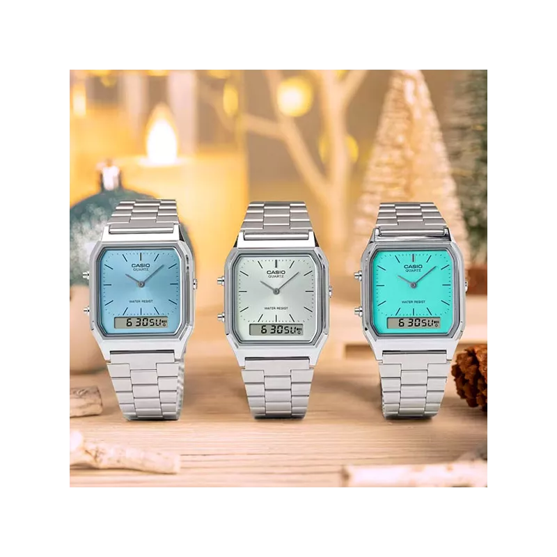 CASIO Digi-Analog Retro GMT Quartzuhr eisblau