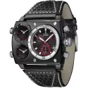 RENDEX Multitime XXL Dreizeitenuhr Chronograph Stahl schwarz