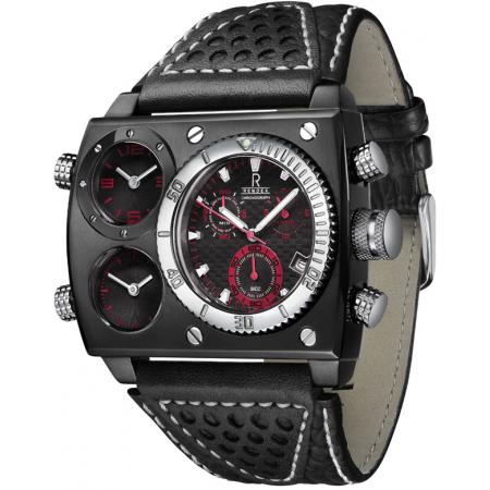 RENDEX Multitime XXL Dreizeitenuhr Chronograph Stahl schwarz