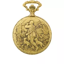 Vintage Taschenuhr Handaufzug Jäger mit Hunden bronc
