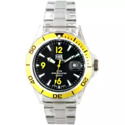 FHB Fun Watch Opaque Quartz Uhr mit Gliederarmband schwarz/gelb