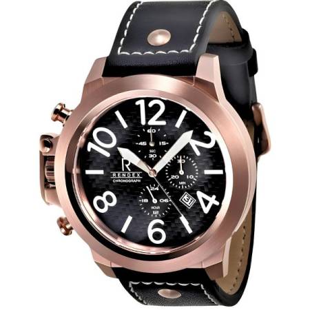 RENDEX Airforce Chronograph Linkshänderuhr Edelstahl vergoldet