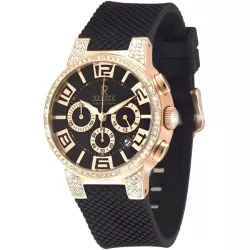 RENDEX De Luxe Quartz Chrono Stahl ros vergoldet Crystals