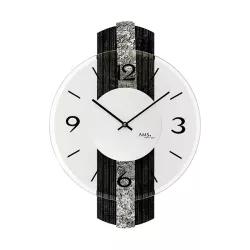 AMS Square Silent Quartzwanduhr Glas mit Dekor