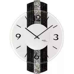AMS Square Silent Quartzwanduhr Glas mit Dekor