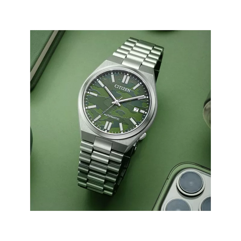 CITIZEN Tsuyosa 40 Retro Automatik Uhr Stahl grün Camoflage
