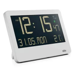 BRAUN Wanduhr LCD digital Funk Thermometer weiss