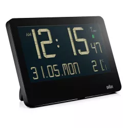 BRAUN Wanduhr LCD digital Funk Thermometer schwarz