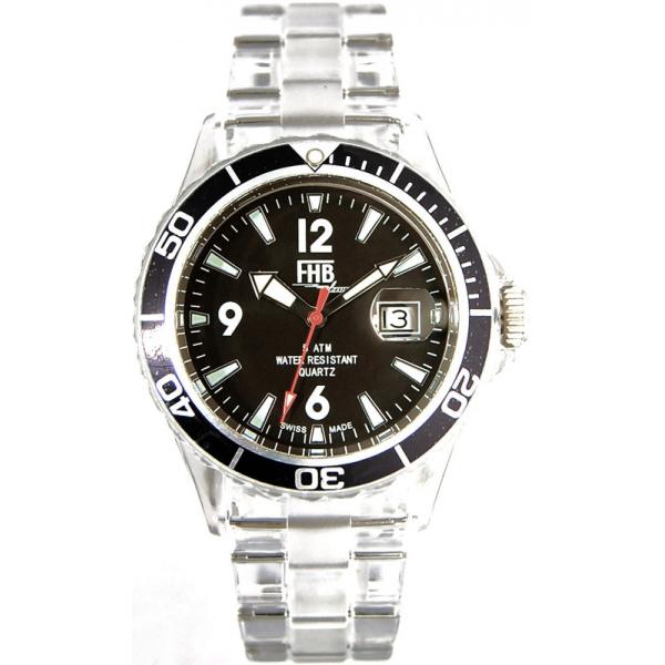 FHB Fun Watch, Opaque Quartz Uhr mit Gliederarmband schwarz