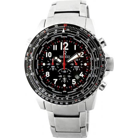 RENDEX Rechenschieber Flieger Chrono mit Weltzeitanzeige Edelstahl