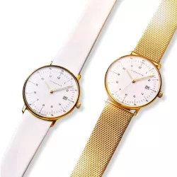 Junghans MAX BILL 33 Quartzuhr vergoldet weiss Zahlen Mesh