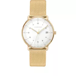 Junghans MAX BILL 33 Quartzuhr vergoldet weiss Zahlen Mesh