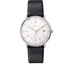 Junghans MAX BILL 33 Quartzuhr Stahl weiss Zahlen Leder