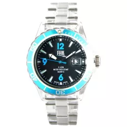 FHB Fun Watch Opaque Quartz Uhr mit Gliederarmband schwarz/türkis