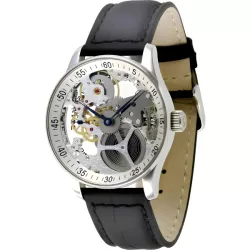 ZENO-WATCH BASEL Retro X-Large Handaufzug Skelettuhr Edelstahl