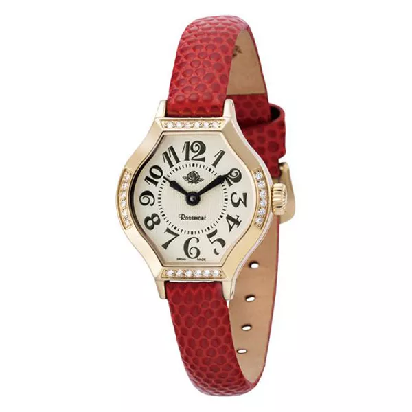ROSEMONT Anitique Tea Rose Retro Damenuhr vergoldet LB rot