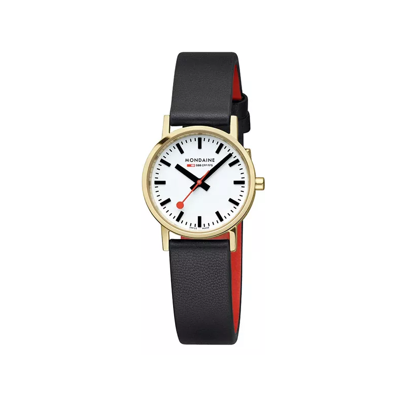 MONDAINE Classic 30 Bahnhofsuhr SBB vergoldet