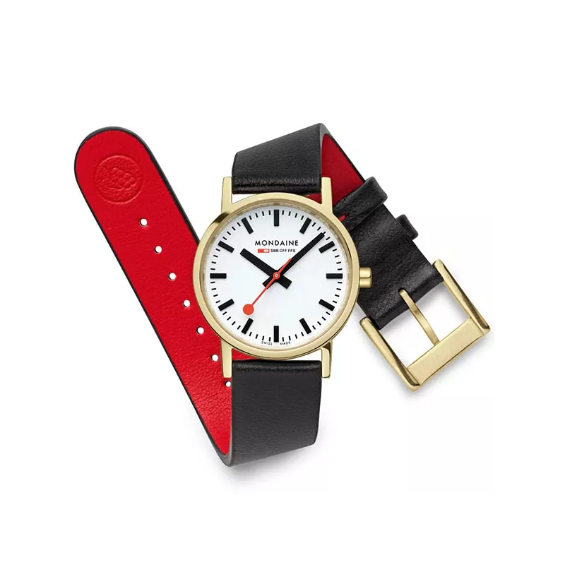 MONDAINE Classic 30 Bahnhofsuhr SBB vergoldet