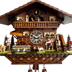 Kuckucksuhr Chalet Swiss Holz Q-Wanduhr XL Alphorn mit Kuh