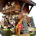 Kuckucksuhr Chalet Swiss Holz Q-Wanduhr XL Alphorn mit Kuh