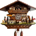 Kuckucksuhr Chalet Swiss Holz Q-Wanduhr XL Alphorn mit Kuh