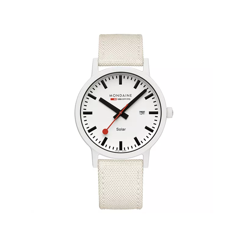 MONDAINE Essence Solar 41 Bahnhofsuhr weiss