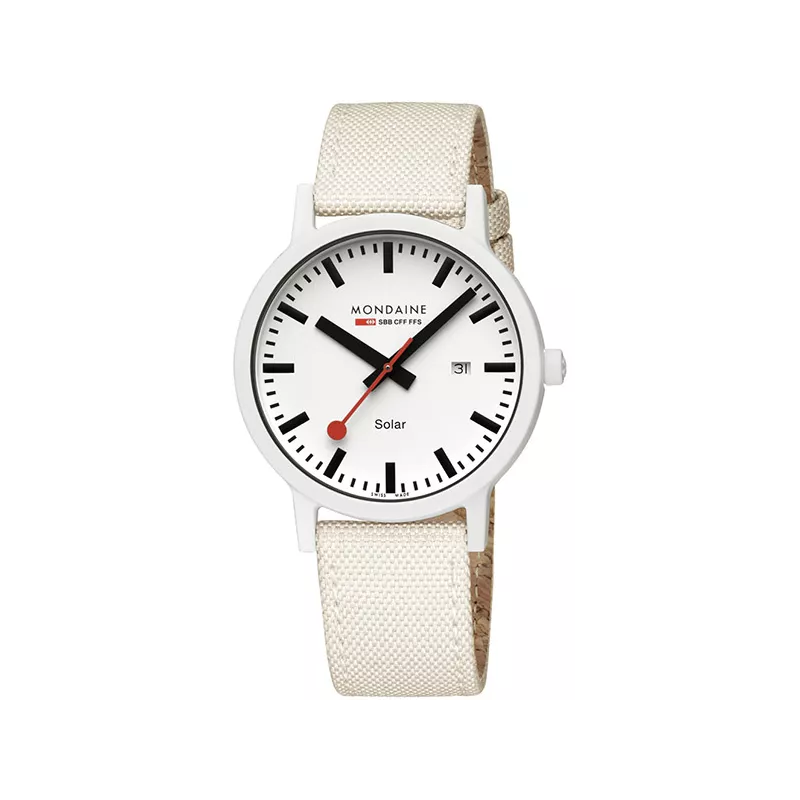 MONDAINE Essence Solar 41 Bahnhofsuhr weiss