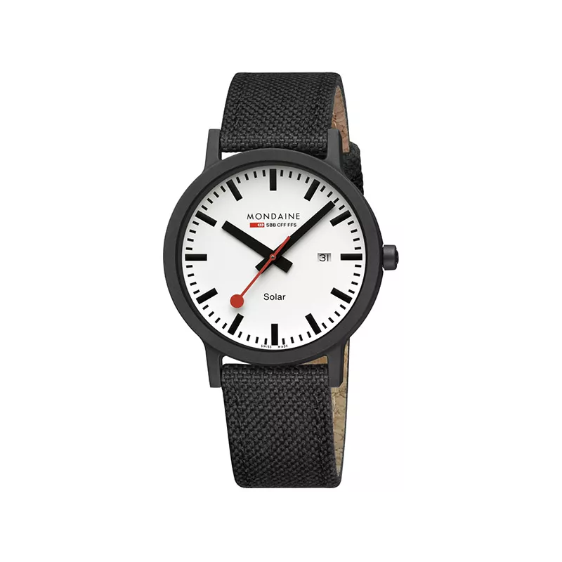 MONDAINE Essence Solar 41 Bahnhofsuhr schwarz