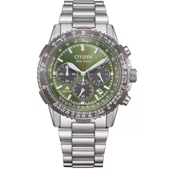 CITIZEN Promaster Navihawk Pilot Chrono Eco-Drive Solaruhr Stahl grün