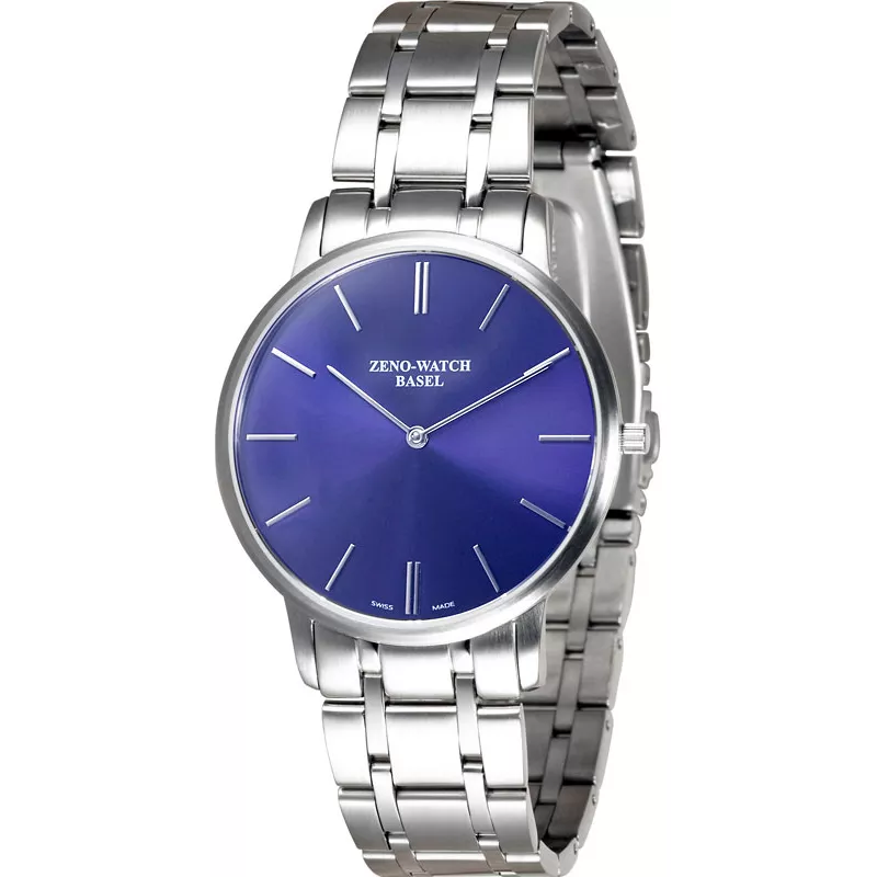 ZENO-WATCH BASEL, Bauhaus Herrenuhr Quartz, Edelstahl blau ZENO-WATCH BASEL, Bauhaus Herrenuhr Quartz, Edelstahl blau
