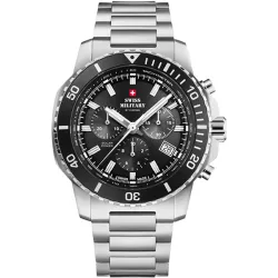 SWISS MILITARY Solar Chronograph 43 Edelstahl schwarz MB