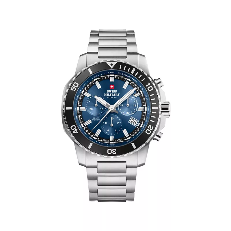 SWISS MILITARY Solar Chronograph 43 Edelstahl blau MB
