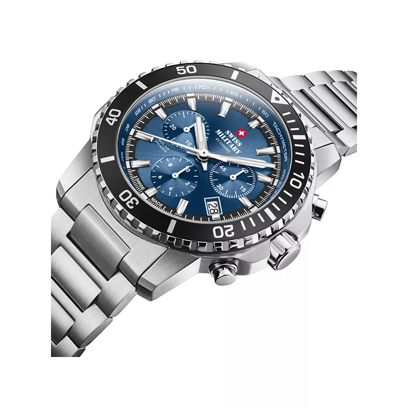 SWISS MILITARY Solar Chronograph 43 Edelstahl blau MB