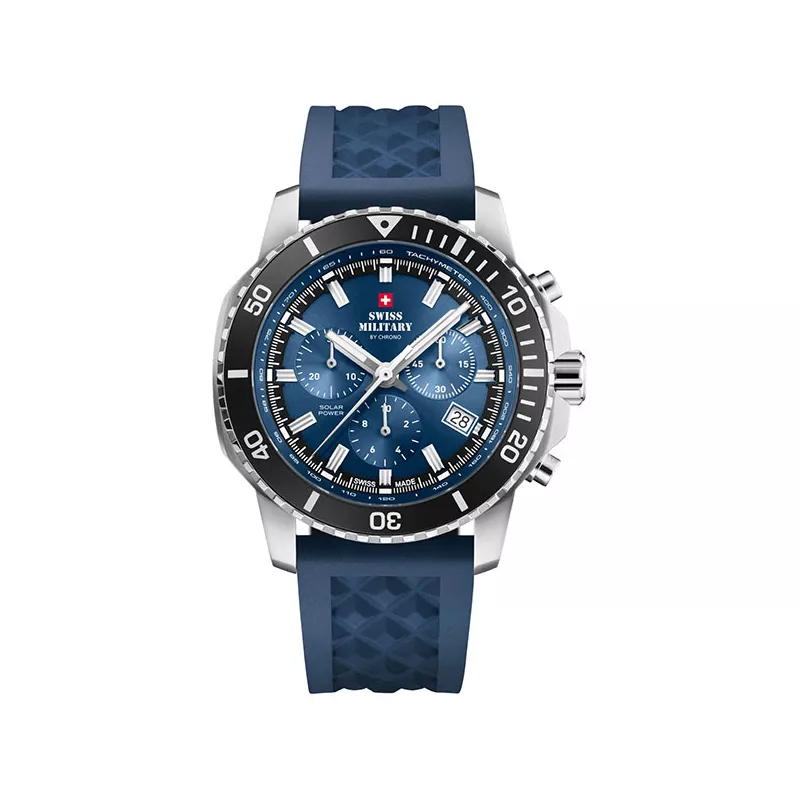 SWISS MILITARY Solar Chronograph 43 Edelstahl blau