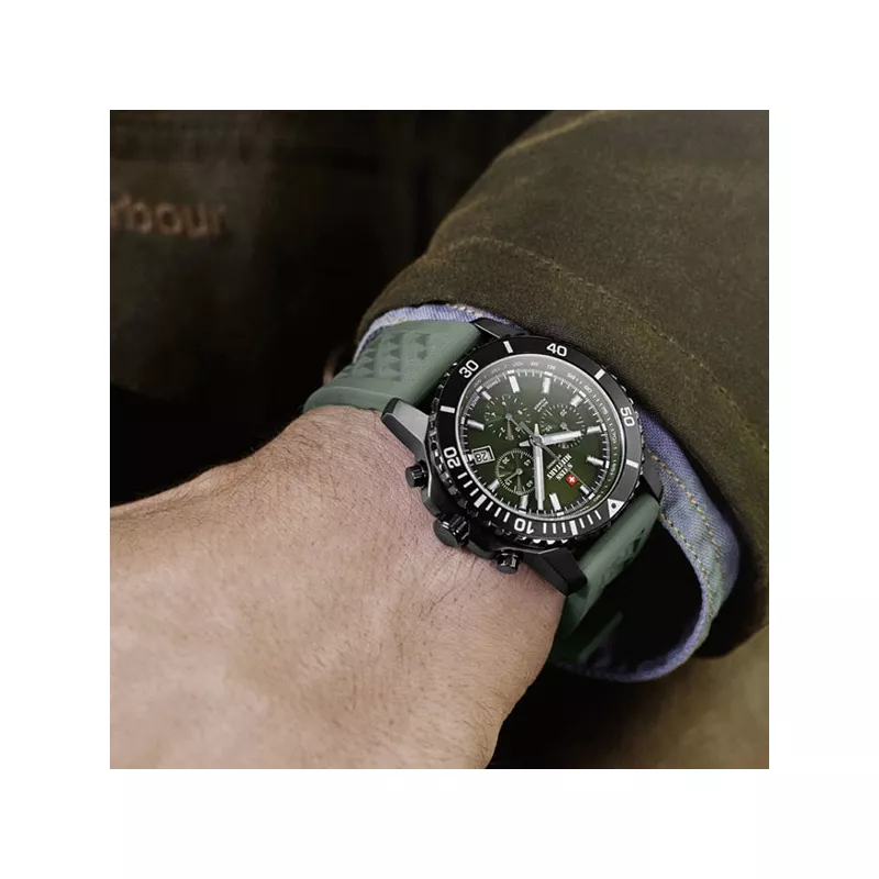 SWISS MILITARY Solar Chronograph 43 Edelstahl oliv