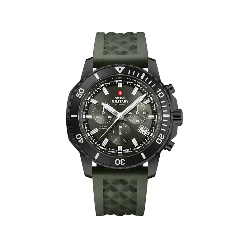 SWISS MILITARY Solar Chronograph 43 Edelstahl oliv