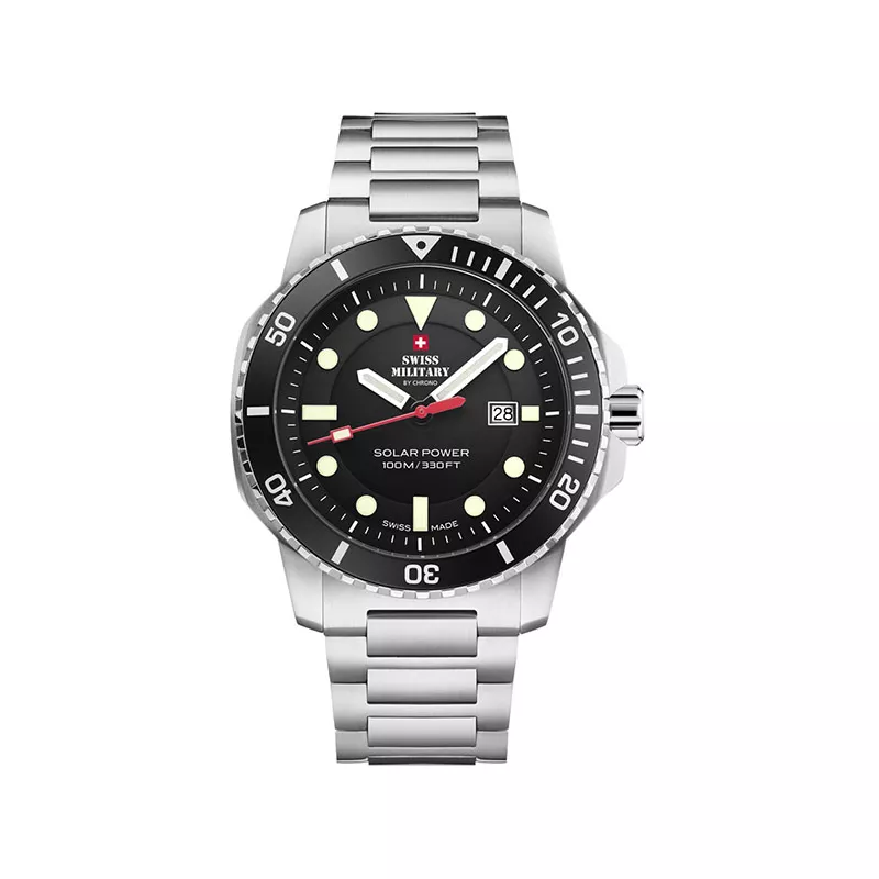 SWISS MILITARY Solar Sportuhr 43 Edelstahl schwarz MB