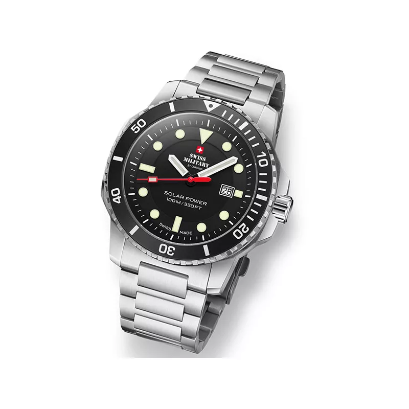 SWISS MILITARY Solar Sportuhr 43 Edelstahl schwarz MB