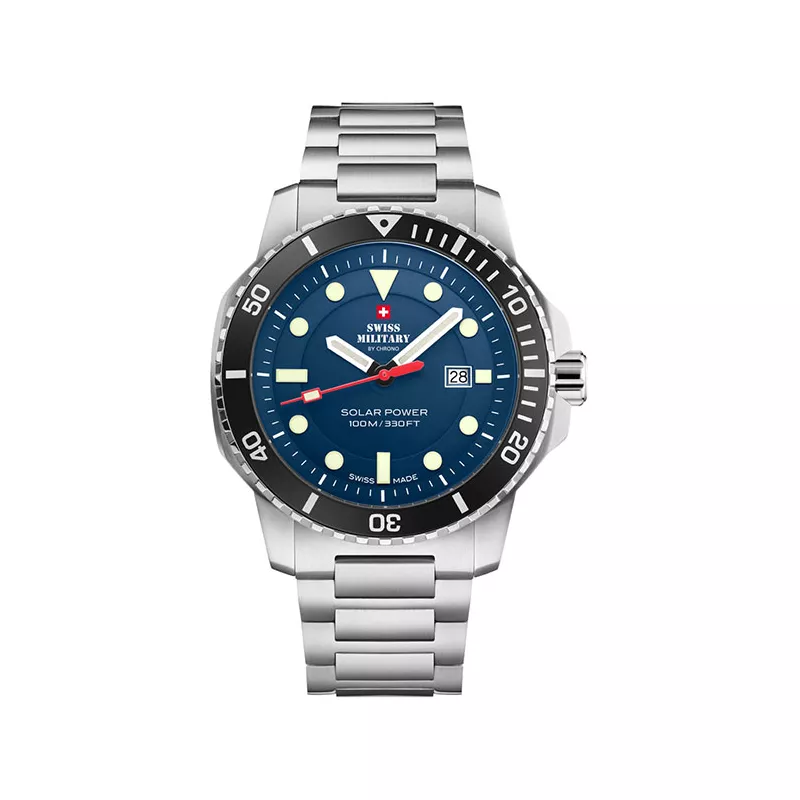 SWISS MILITARY Solar Sportuhr 43 Edelstahl blau MB
