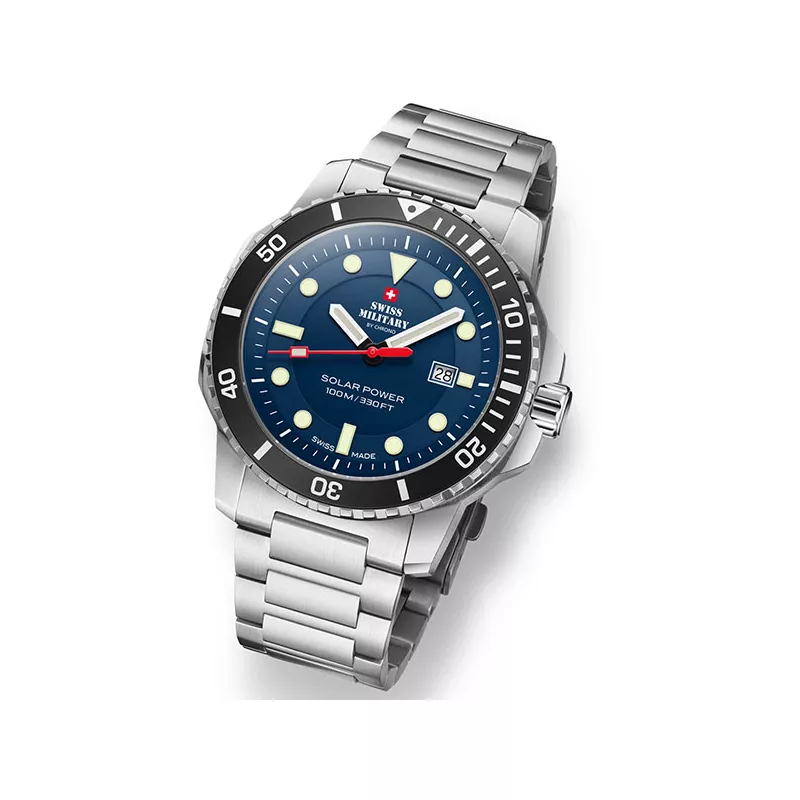 SWISS MILITARY Solar Sportuhr 43 Edelstahl blau MB