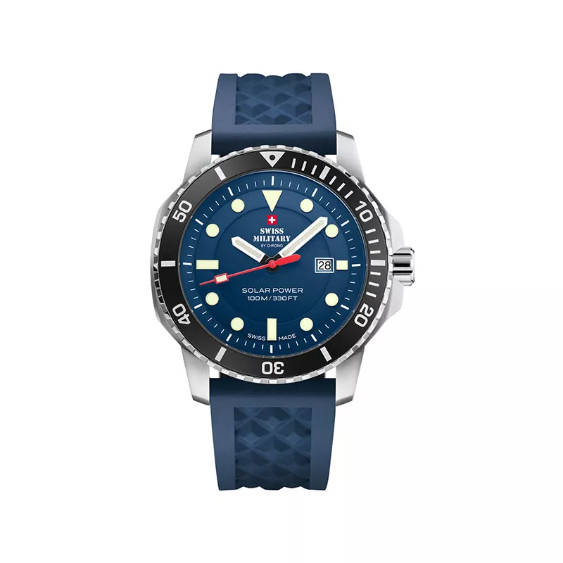 SWISS MILITARY Solar Sportuhr 43 Edelstahl blau