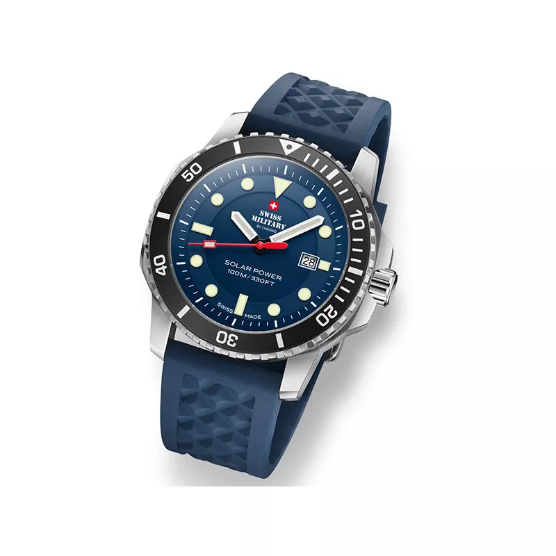 SWISS MILITARY Solar Sportuhr 43 Edelstahl blau
