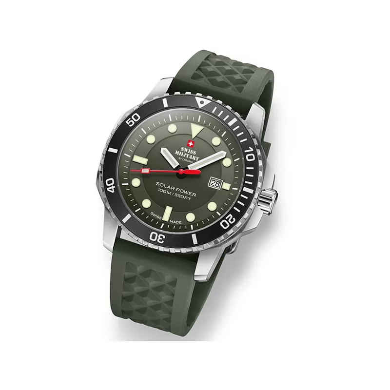 SWISS MILITARY Solar Sportuhr 43 Edelstahl oliv