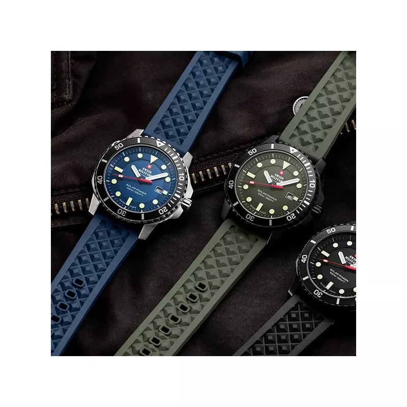 SWISS MILITARY Solar Sportuhr 43 Edelstahl oliv