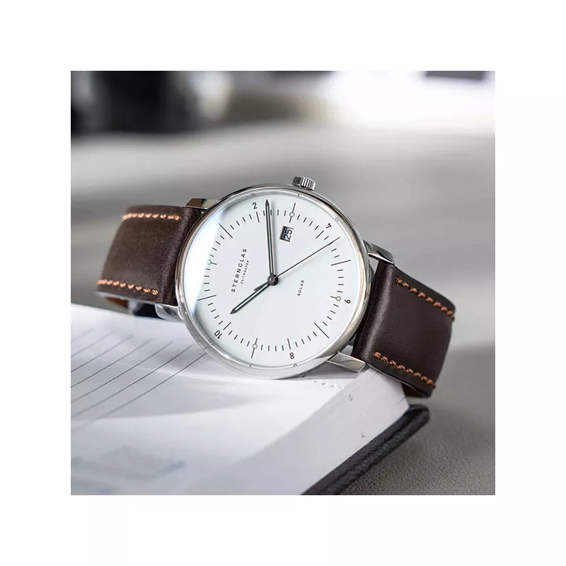 STERNGLAS Naos 38 Solaruhr weiss Stahl Bridle braun