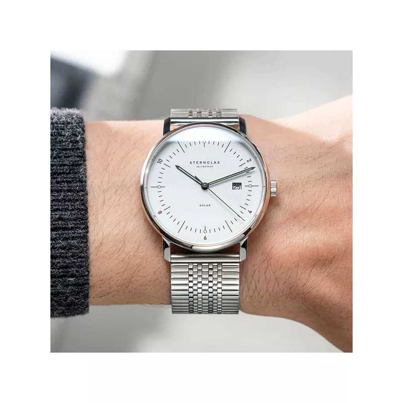 STERNGLAS Naos 38 Solaruhr weiss Stahl Edelstahl